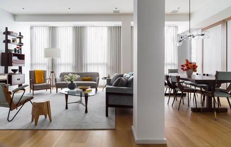 Decoracion Neutral.Un duplex newyorkino del mid century