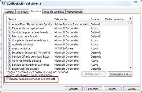 Servicios que se ejecutan en Windows 7