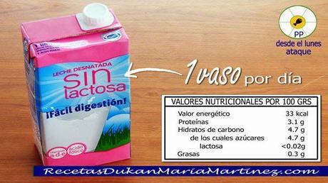 Leche dieta Dukan: leche desnatada sin lactosa