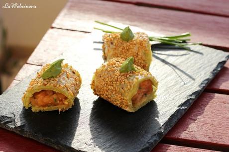 Falso maki de salmón con mostaza maille