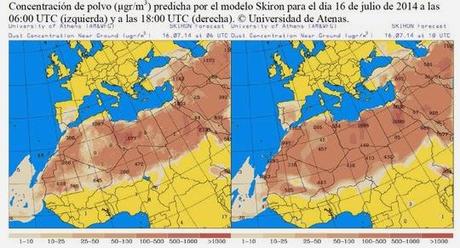España: Previsión de intrusión de polvo africano 16 de julio de 2014