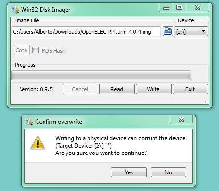Win32 Disk Imager con OpenELEC