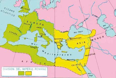 Mapa de la division del imperio romano