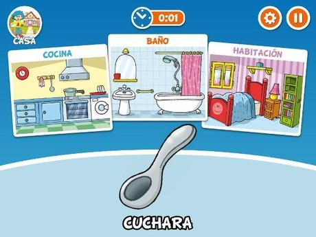 Clasifica los objetos de la casa en tres estancias: cocina, baño y habitación.