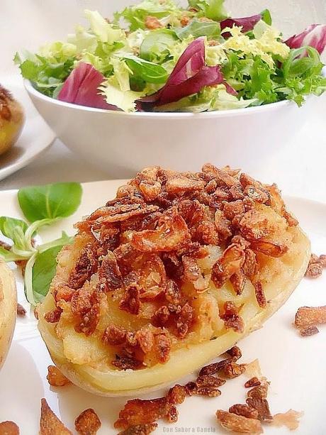 Patatas rellenas con paté de cabrales a la sidra