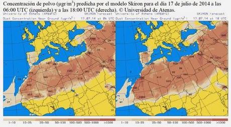 España: Previsión de intrusión de polvo africano 17 de julio de 2014