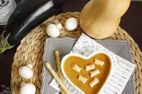 crema de calabaza, berenjena y calabacín