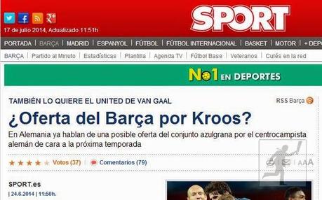 Evolución del fichaje de Kroos en el diario Sport