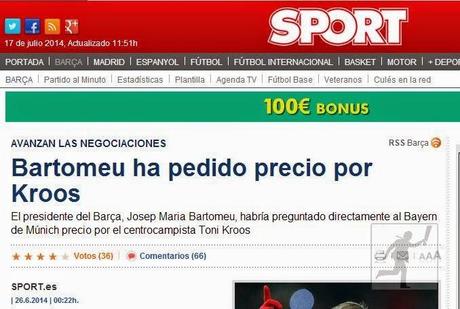 Evolución del fichaje de Kroos en el diario Sport
