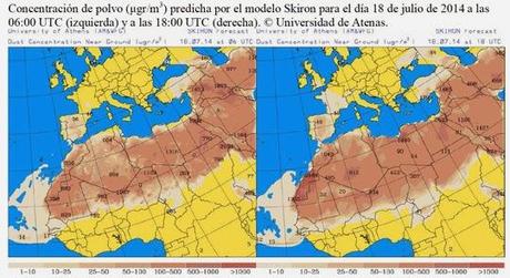 España: Previsión de intrusión de polvo africano 18 de julio de 2014