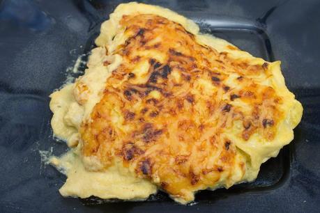 Lasaña india de raviolis de espinacas y melocotón