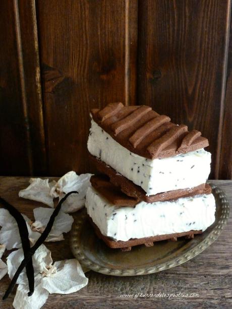 Helado Sándwich de Nata y Fideos de Chocolate