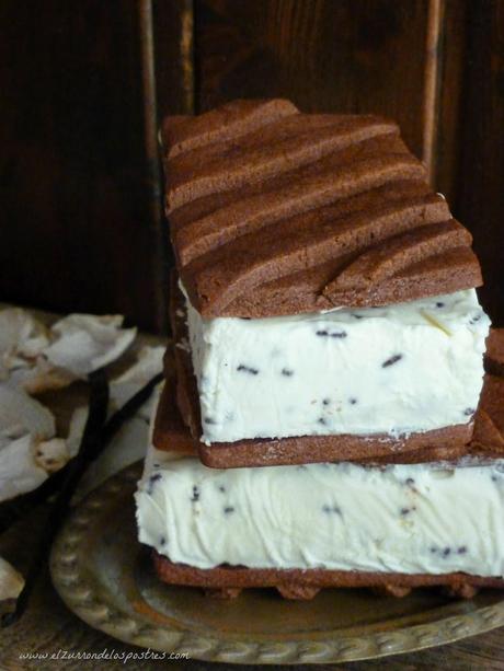 Helado Sándwich de Nata y Fideos de Chocolate