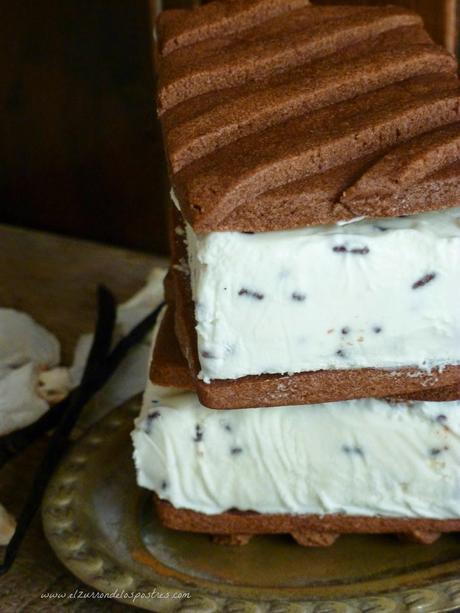 Helado Sándwich de Nata y Fideos de Chocolate