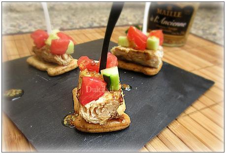 BOCADITOS DE CABALLA Y PICADILLO CON VINAGRETA DE MOSTAZA