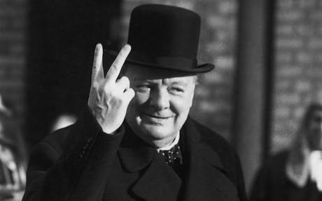 Churchill palm-back V sign