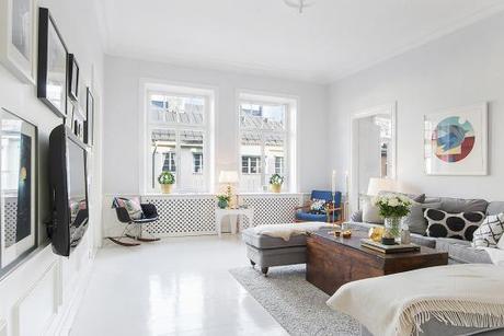 suelos de madera pintada de blanco estilo nórdico escandinavo decoración pisos suecos decoración de salones decoración de interiores decoración de comedores decoración blanco negro nórdico blog decoración nórdica 