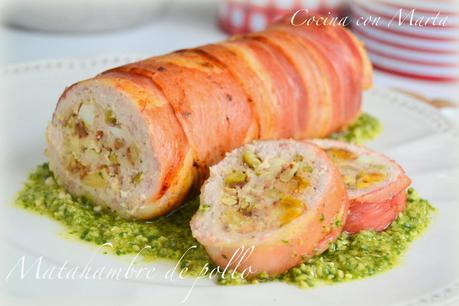 Matahambre arrollado de pollo. Rollito de pollo y jamón relleno. Receta casera, fácil y rápida.