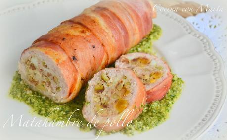 Matahambre arrollado de pollo. Rollito de pollo y jamón relleno. Receta casera, fácil y rápida.