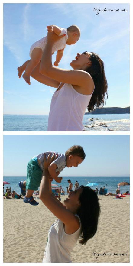 madre y bebé en vacaciones, en el mar