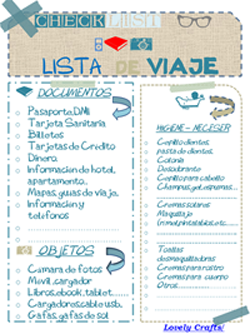 Lista de viaje. Checklist. Imprimible para organizar las vacaciones