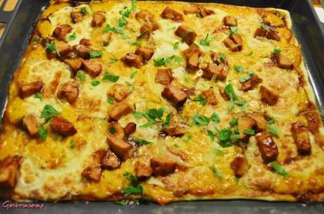 Pizza de pollo con salsa barbacoa