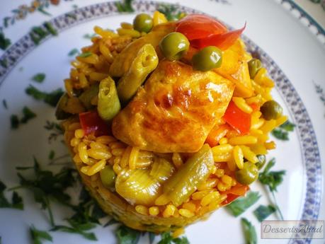 Arroz con pollo y pimientos de Padrón