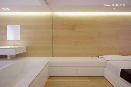 Baño y dormitorio con diseño minimalista