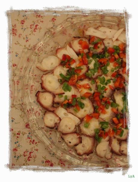 Carpaccio de pulpo con vinagreta de lima y jengibre