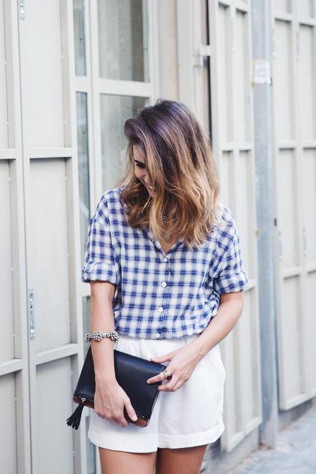 Tartan_Shirt-Olive_Clothing-White_Shorts-Outfit-Street_style-