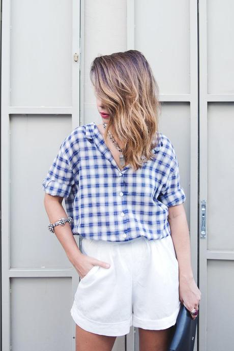 Tartan_Shirt-Olive_Clothing-White_Shorts-Outfit-Street_style-15