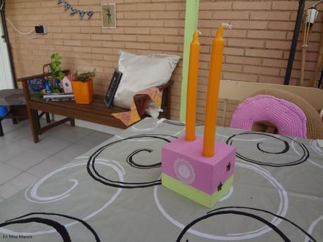 Portavelas con taco de madera