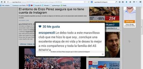 Enzo Pérez, Valencia e Instagram
