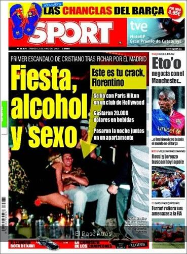 El diario Sport: Paris Hilton/Neymar y Paris Hilton/Cristiano