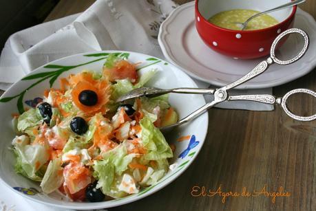 ENSALADA DE PATATA,TOMATE Y QUESO CON VINAGRETA DE ALIOLI