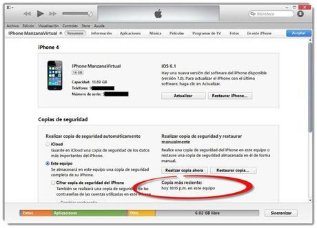 Cómo hacer copia de seguridad de tu iPhone, iPad o Ipod con el iTunes 11