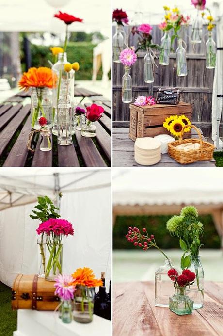 DECORAR UNA BODA CON FLORES RECICLANDO BOTELLAS DE VIDRIO