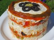 Pastel ensalada arroz olla