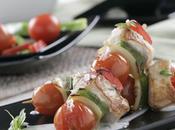 Brochetas pavo tomatitos cherry yogurt