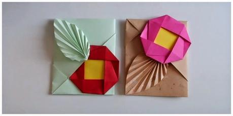 Sobre de origami con hoja y flor (Para regalar dinero)