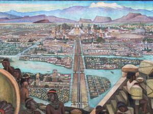 Rechazó Guadalajara un monumento a Hernán Cortés Tenochtitlan. Mural de Diego Rivera. Wikipedia.