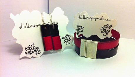 conjunto pulsera pendientes cuero