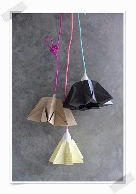 lampara origami hecha con cable textil de colores