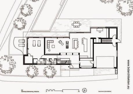 Plano arquitectónico de planta baja de casa contemporánea en Alemania