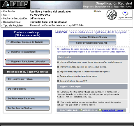 Guía a la registración como empleador de Casas Particulares.