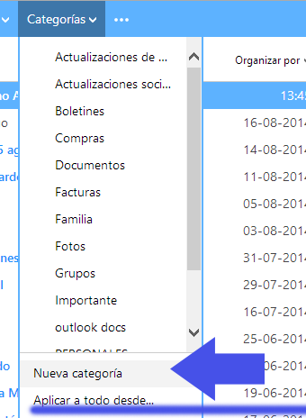 Crear categoria rapida en Correo Outlook