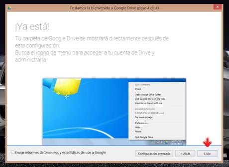 google drive instalado con exito en windows 8.1