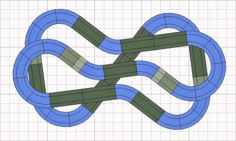 Nº 1301 y 1302. Circuitos scalextric con puente y solo curvas standard en 2,40 x 1,20 (con cuerdas compensadas de 11m)
