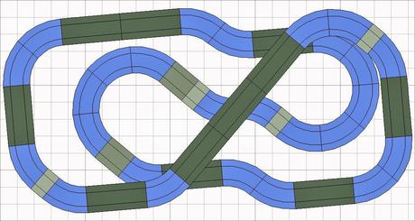 Nº 1301 y 1302. Circuitos scalextric con puente y solo curvas standard en 2,40 x 1,20 (con cuerdas compensadas de 11m)