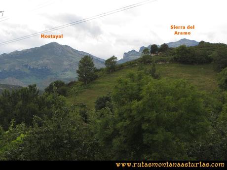 Ruta Cascadas Guanga, Castiello, el Oso: Vista de la Mostayal y comienzo de la Sierra del Aramo